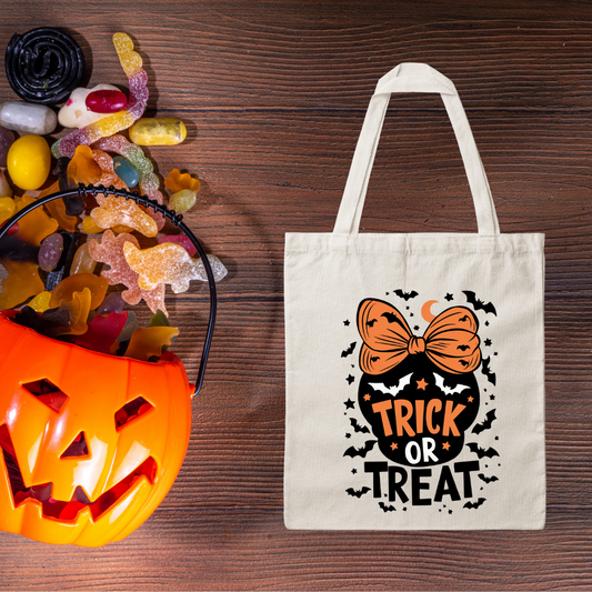 Halloween Tote Bag-Orange Bow