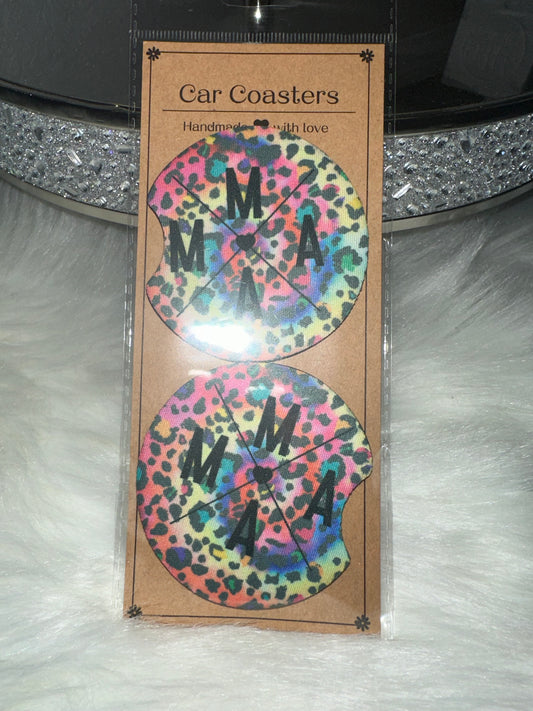 Mama Rainbow Cheetah Print Car Coasters