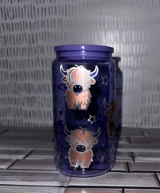 Purple Glass Can Cup- Hyland Cow