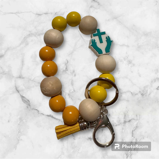 Blessed Wooden Bead Wristlet Keychain